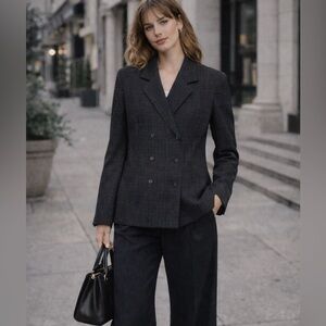 Jones New York Wool Blazer 10 Made USA Double Breasted Plaid Oversized NWT